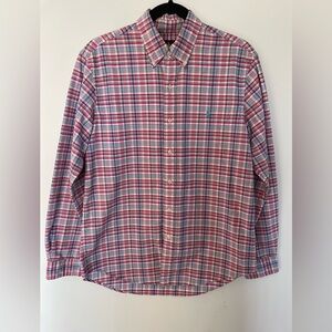 Men's Ralph Lauren Button Front Long Sleeve Pink Plaid Shirt SZ M